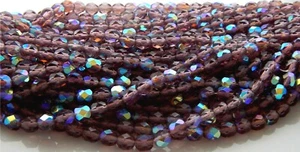300 Pcs 8mm Czech Fire Polished Faceted Glass Beads - DARK AMETHYST AB  - Picture 1 of 2