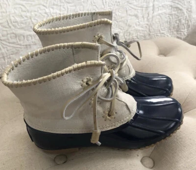 JACK ROGERS Chloe Duck Boots Navy Blue Bottom White And Metallic Size 7 - Image 1 of 4