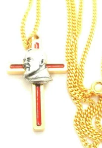 Padre Pio Red Cross Necklace Stamped Made in Italy - Picture 1 of 4