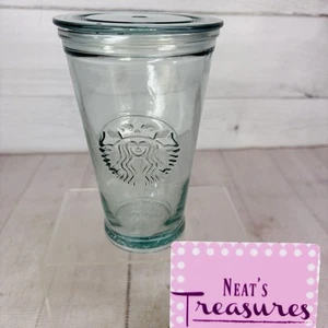 Starbucks Coffee Green Tint Recycled Glass Spain 16oz Lidded Glass Cup Tumbler - Bild 1 von 15