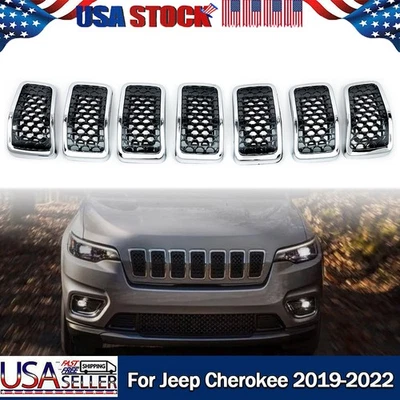 Front Hood Grille For 2019-22 Jeep Cherokee Grill W/Chrome Trims Honeycomb Mesh - Изображение 1 из 4