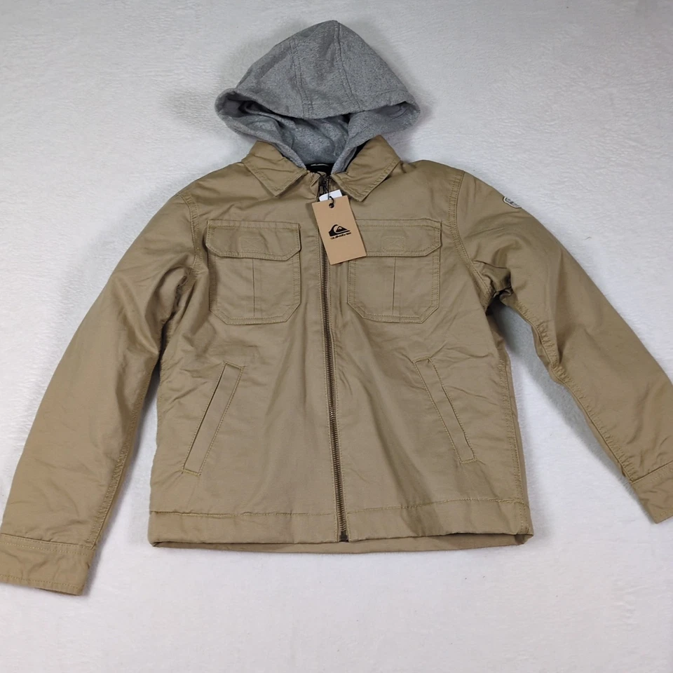 Quiksilver Aitor Full Zip Jacket Youth Boys Kids Size Small Hooded Tan Khaki