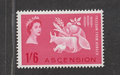 Ascension Scott #84 – 1963 “Libertad del hambre” MNH F–VF – QEII y Agricultura T Foto 1 de 2