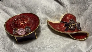 Swarovski Crystals Red Hat Enamel Trinket Boxes Gift Box Women 2 Boxes Pills - Picture 1 of 10