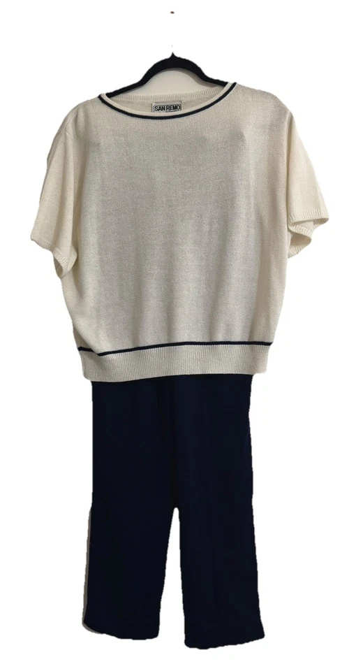 Винтажный San Remo женщин 2 изделия комплект белый и темно-синий свитер и брюки женщин M - Изображение 1 из 4
