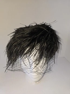 1940s Feather Black Hat With Netting An Original Cathay California - Image 1 of 4