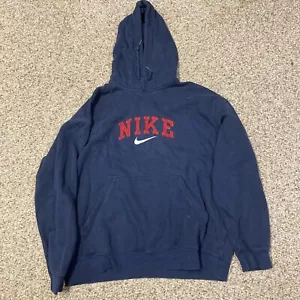 vintage nike embroidered sweatshirt navy blue hoodie sz XLARGE (fits L-XL) y2k - Picture 1 of 3