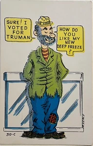 President Truman Political Scandal Deep Freezer Comic Humor Postcard c1940 - Picture 1 of 5