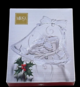 Vintage Mikasa Glass Christmas Dish Candy Nuts Snacks Clear Santa Bell NIB - Picture 1 of 5