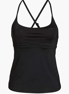Camiseta Tankini NIKE Ajustable Espalda Cruzada Talla XS X-Pequeña Negra Traje de Baño Foto 1 de 4