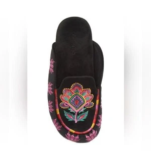 Farm Rio Black Velvet Tapestry Embroidered Floral Colorful Mules Slippers Size 8 - Picture 1 of 13