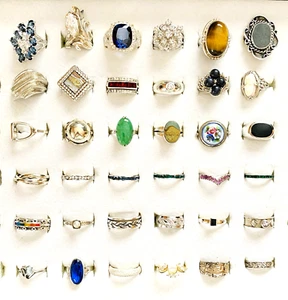 Lote de 36 anillos vintage de plata esterlina esmalte camafeo topacio jade ojo de tigre zafiro - Imagen 1 de 17