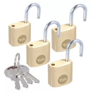 4x YALE MINI TRAVEL PADLOCKS 20mm Brass Holiday Family Suitcase Bag Keyed Alike - Picture 1 of 4