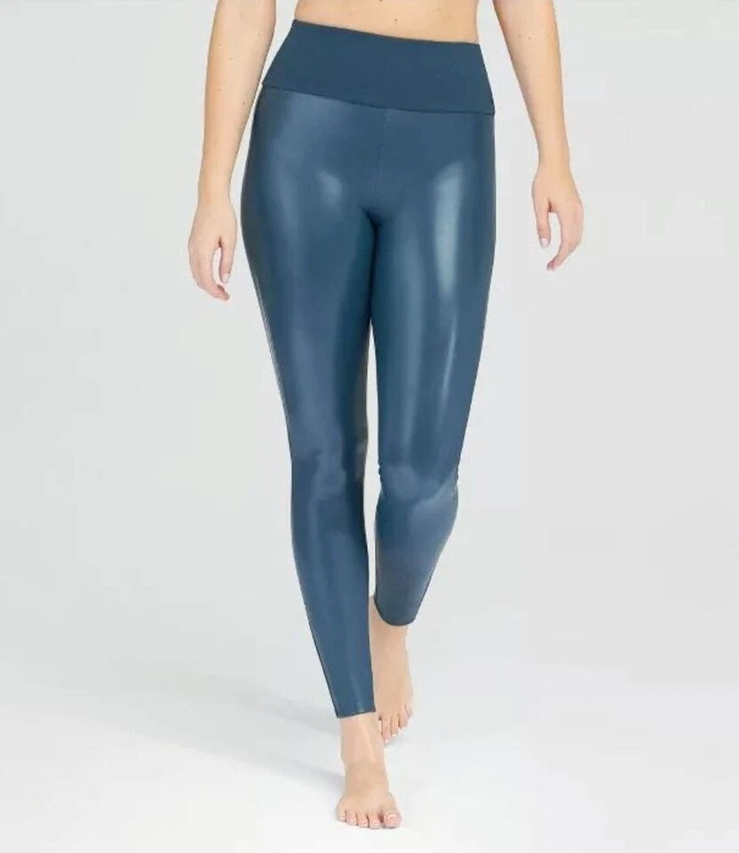 Assets Spanx Leggings All Over Faux Leather 20258r Size Large Very Black D28