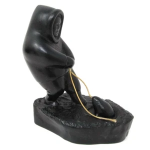 INUIT Ice Fisherman Seal Statue Boma Canada Black Argillite composite replica - Picture 1 of 9