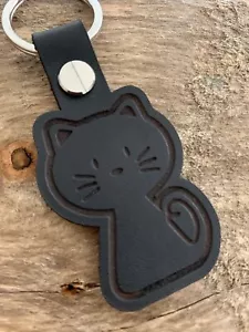 CAT Kitty Kitten Breeder lover Leather Keyring Keychain Fob Gift Black - Picture 1 of 2