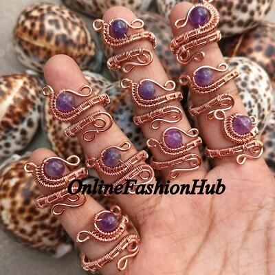 Cuentas de amatista piedras preciosas enchapadas en plata alambre de cobre lote al por mayor anillos delicados Foto 1 de 4