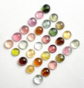 NATURAL TOURMALINE AAA+ LOOSE GEMSTONE 4 MM ROUND CABOCHON 30 PEICE 10.65 CARATS - Picture 1 of 6