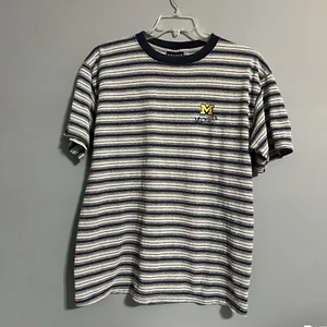 Crable Sportswear Textured T Shirt MICHIGAN Blue Striped Sz Large - Picture 1 of 5