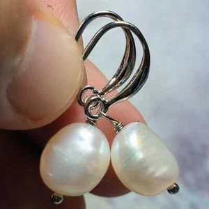 Pendientes colgantes de perlas de agua dulce barrocas naturales AAA de 9-10 mm hechos a mano - Imagen 1 de 4