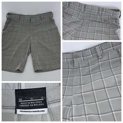 Pantalones Cortos de Golf Nike Para Hombre Talla 34 Gris Claro Blanco Cuadros Poliéster Elastizados YGI W3-6 Foto 1 de 4