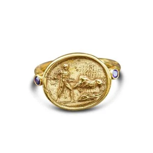 FREE SIZE Lion Hunter Amethyst & Coin Ring 925 Silver Artisan Turkish Jewelry - Picture 1 of 6