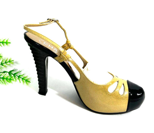 Scarpe Chanel donna 38 décolleté slingback punta a cappuccio nere GoPatent pelle vintage