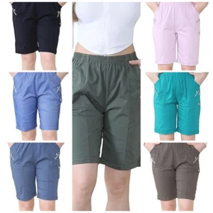Ladies Italian Capri Cropped Shorts Elasticated Summer Casual Trouser Pants - Picture 1 of 17