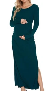 Smallshow Women's Split Maternity Dress Long Sleeve Ruched Pregnancy Medium  - Picture 1 of 5