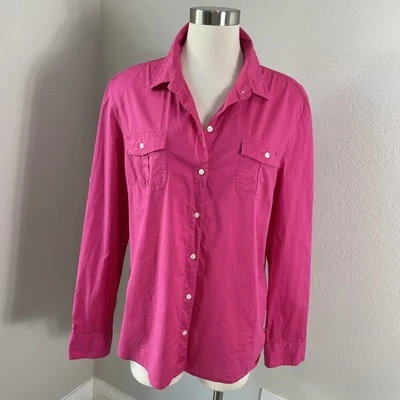 Camisa Tommy Hilfiger Mujer 2XL Rosa Abotonada Manga Larga Bolsillo Algodón Blusa Foto 1 de 4