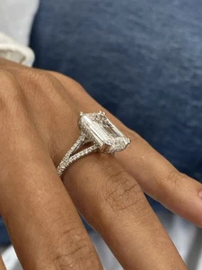 Emerald Cut Diamond Ring VS1 F IGI 5.36 Ct Labcreated 14K White Gold Split Shank - Picture 1 of 11