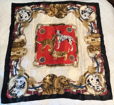 Bufanda de seda 33"x 34" Bill Blass exposición canina retriever Dalmation Basset chal Foto 1 de 4
