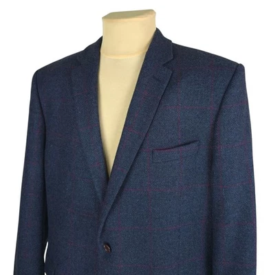 Brook Taverner Men Navy Wool Check Blazer Jacket Size UK 48 R / EU 60 - Image 1 of 4