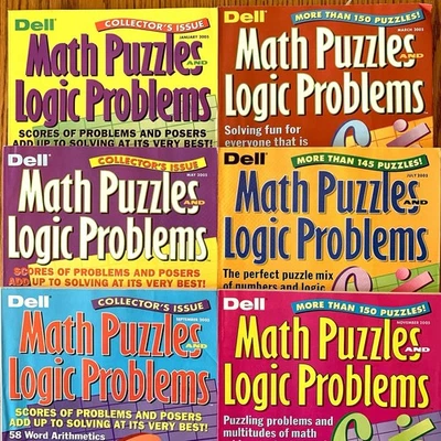 Dell Math Puzzles and Logic Problems Books Year 2005 Lot of 6 Magazines UNUSED - Image 1 of 4