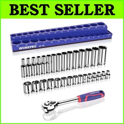 Durable 32-Pc 3/8 Drive Metric Sockets & Reversible Ratchet for Automotive Work - Image 1 of 4