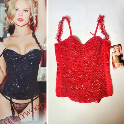 Shirley of Hollywood Red Sequin Corset w/ Shoulder Straps + Panties size 34 NEW - Imagem 1 de 4