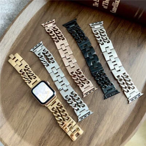 Elegant Double Chain Stainless Steel Buckle Band Strap for Apple Watch 9 8 7 6 5 - Picture 1 of 28