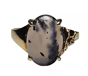 ESTATE 10K YELLOW GOLD MOSS AGATE RING-SIZE 8-417 PJM-FREE USA SHIP - Picture 1 of 6