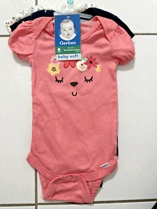 NWT Gerber 3 Pack Onesies Shirts Baby Girl Size 6-9 Months NEW Baby Soft - Picture 1 of 6