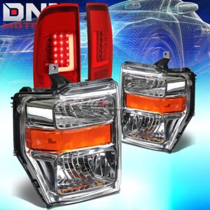 AMBER SIGNAL CHROME HEADLIGHT+3D LED L-BAR RED TAIL LAMP FIT 08-10 SUPER DUTY - Bild 1 von 11