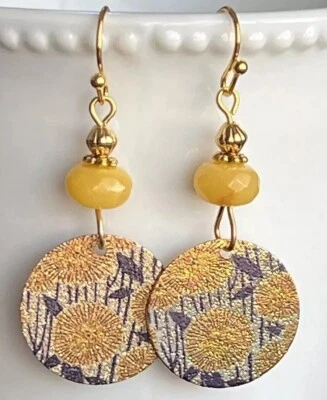 Hermosa moneda de girasol de oro y pendientes de piedra citrina facetada amarilla. Bloom Foto 1 de 3