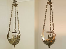 PAIR of ANTIQUE 18c. BRASS GOTHIC HANGING SANCTUARY LAMP WITH 3 ANGELS