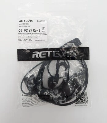 Retevis EEK004 2-Pin Ear hook Earpiece - Collar Clip & PTT Button - Black - Image 1 of 3