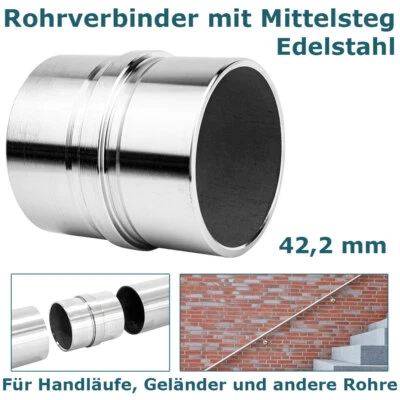 Rohr Verbinder Rohrverbinder mit Mittelsteg für 42,2 mm Rohre Edelstahl V2Aox