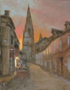 DIPINTO OLIO ORIGINALE MICHAEL RICHARDSON "Villaggio francese sera jean florette" - Foto 1 di 1