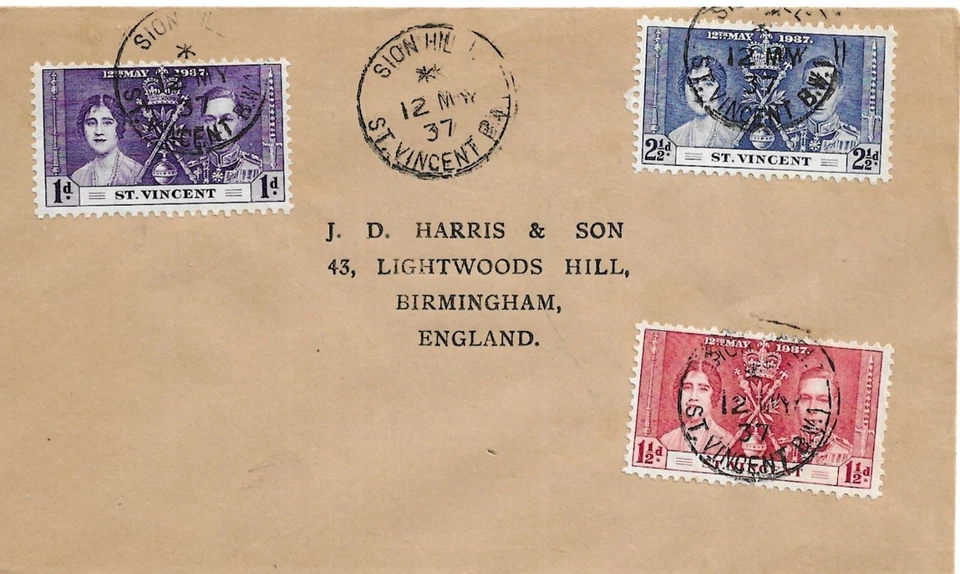 ST VINCENT     SC138-140      SG146-148        FDC  AT "SION HILL"  12 MY37 - Image 1 of 1