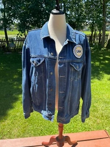 Vintage Denim Jacket With UAW Local 933 Patch Adult Size XL 100% Cotton Made In - Picture 1 of 10