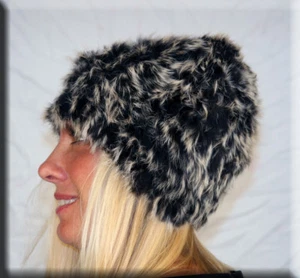 Nuevo gorro de piel de conejo tejido negro escarcha Efurs4less - Imagen 1 de 4