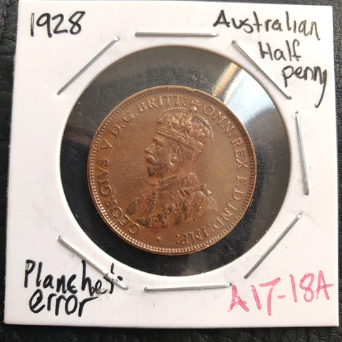 1928 AUSTRALIA HALF PENNY KING GEORGE V 6 PEARLS & FULL DIAMONDS Cover