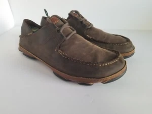 Olukai Ohana Lace Up Nubuck Shoes Brown Leather Loafers Men’s Size 9 - Picture 1 of 16